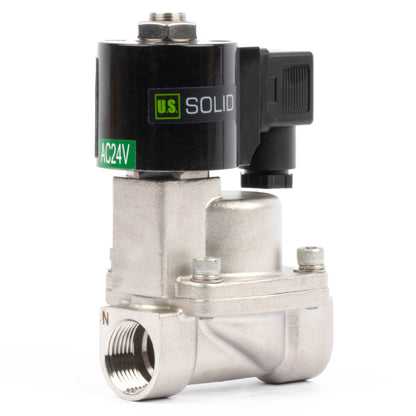 Électrovanne haute température - Acier inoxydable 3/4", 725 PSI, 24 V CA, 150 °C (302 °F), normalement fermée, joint VITON