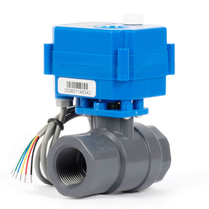 3/4" UPVC Motorized Ball Valve - 6-Wire (3 Wire Single Control with Signal Feedback), with Manual Function, 9-36V DC