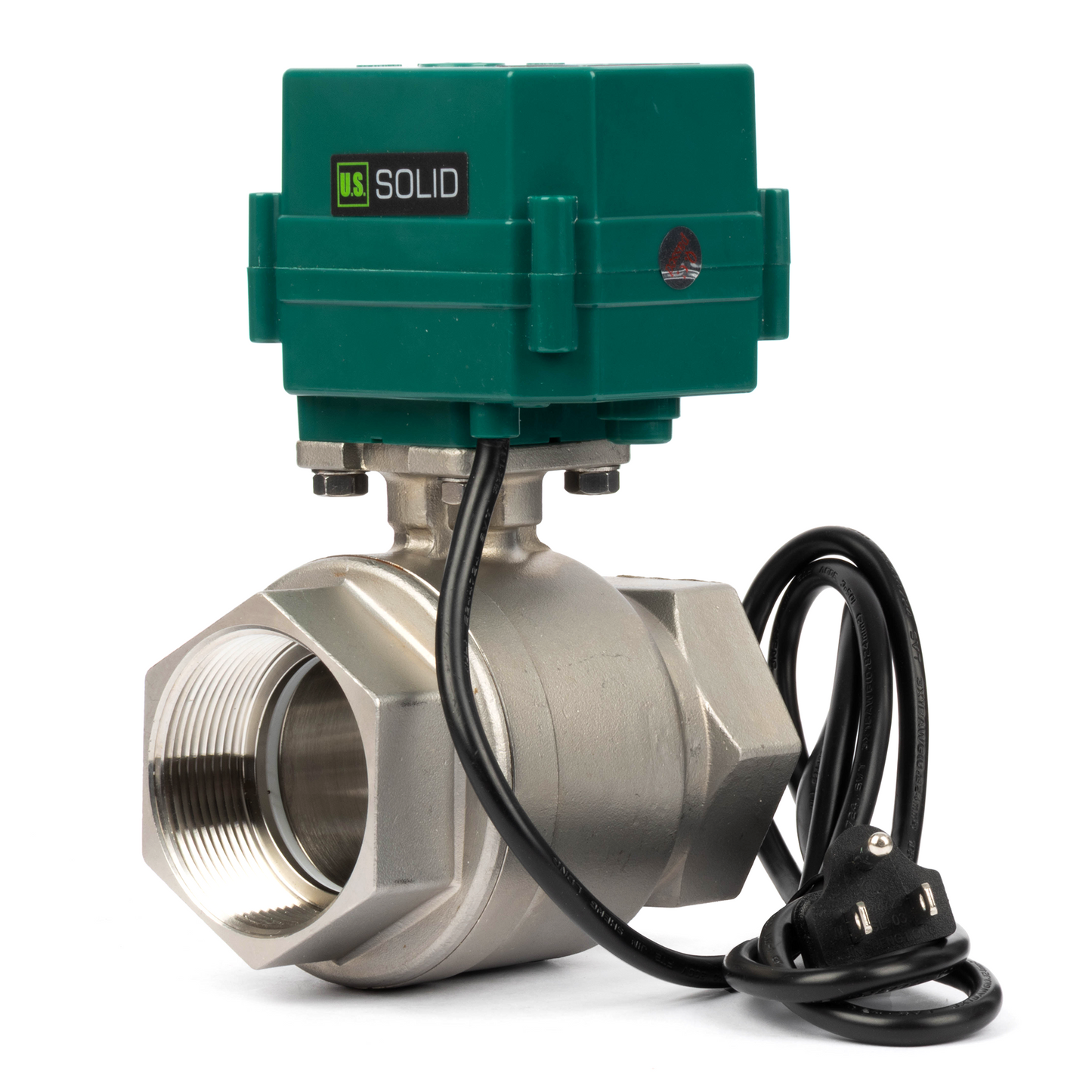 U.S. Solid 2" motoriseret kugleventil, 110VAC, rustfrit stål, automatisk retur, normalt lukket, med amerikansk stik