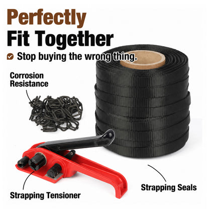 Kit de flejado con cordón tejido de 3/4", kit de tensor para herramientas de embalaje de palets