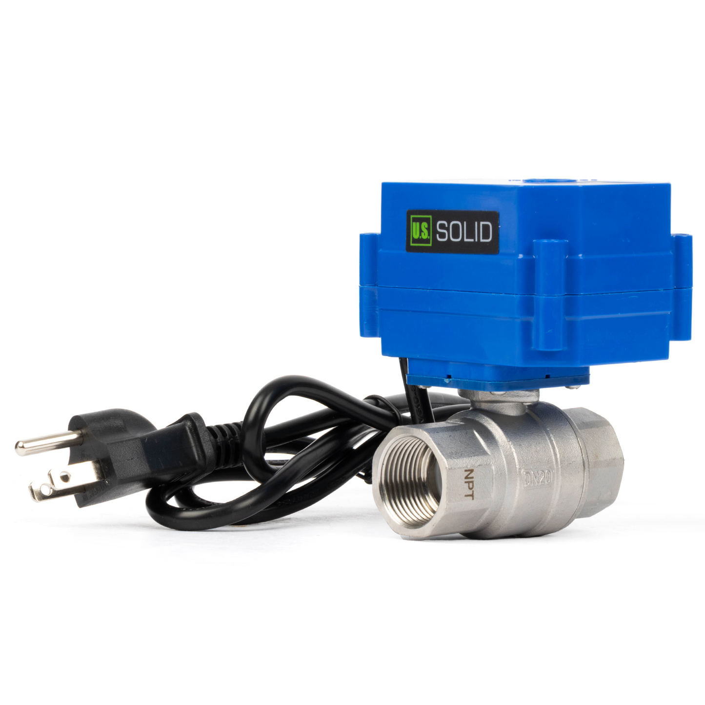 U.S. Solid 3/4" Μηχανοκίνητη σφαιρική βαλβίδα, 110VAC, ανοξείδωτο ατσάλι, αυτόματη επιστροφή, κανονικά κλειστό, με βύσμα ΗΠΑ