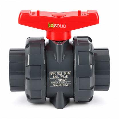 Katup Bola Sambungan Sejati PVC 2", Port Penuh, Soket Selip, Kompatibel dengan Schedule 40 dan 80, 150 psi, Dudukan PTFE, O-Ring EPDM, Paket 2 Buah