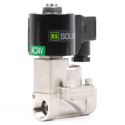 Hogetemperatuur magneetventiel - 1/2" roestvrij staal, 725 PSI, 24V AC, 302°F (150°C), normaal gesloten, VITON-afdichting