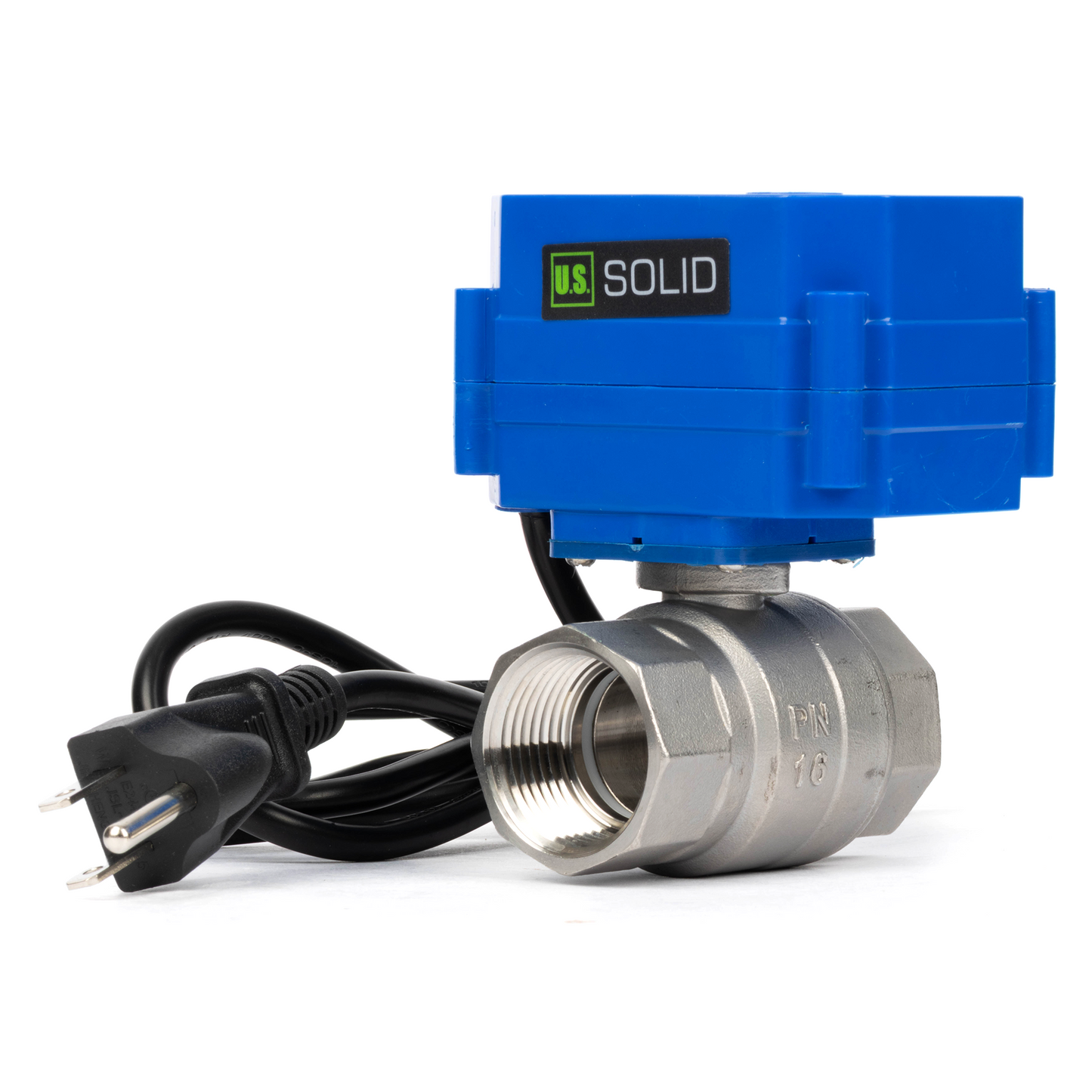 Katup Bola Bermotor 1", 110VAC, Baja Tahan Karat, Pengembalian Otomatis, Normal Tertutup, dengan Steker AS