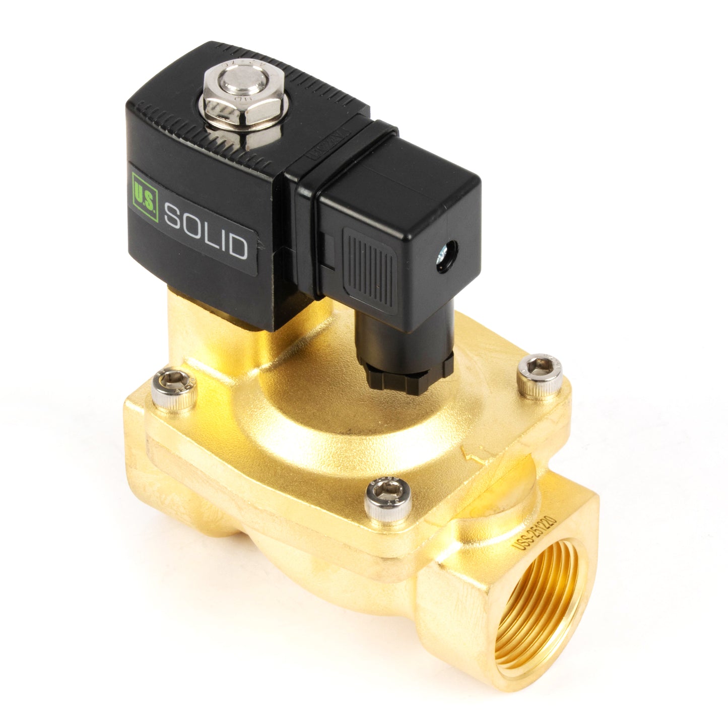 Válvula solenoide de latão de 1" - 24 V CC, normalmente aberta, 4,4-232 PSI, vedação em VITON