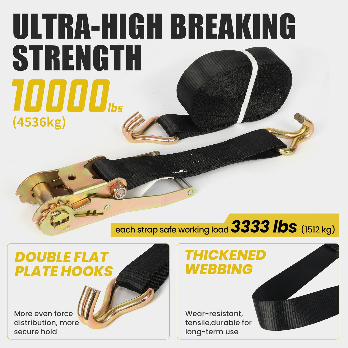 4-Pack 2 in x 29.5 ft Ratchet Tie Down Straps, 10,000 lb Break Strength, J-Hooks