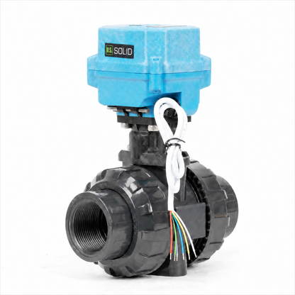 1-1/4" proporsjonal motorisert kuleventil, UPVC modulerende strømningskontrollventil, 4-20mA inngang/tilbakemelding, DC 12-24V, 6-leder, IP67 full port for HVAC-automatisering