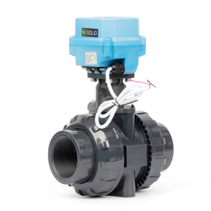 2" UPVC Motorized Ball Valve, Full Port, 9–24V AC/DC, 2-Wire Auto Return, IP67, Normally Closed with Manual Reset