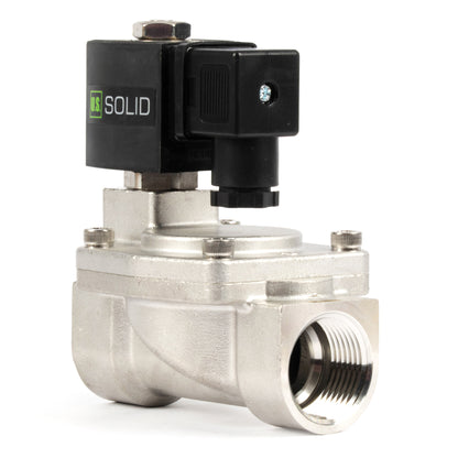 Válvula solenoide de 1" em aço inoxidável - 110V/220V AC, normalmente fechada, 4,4-232 PSI, com vedação em VITON.