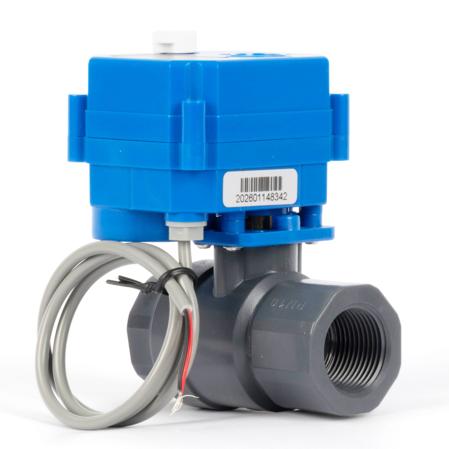 3/4" UPVC Motorized Ball Valve - 2 Wire Reverse Polarity with Manual Function, 9-36V DC