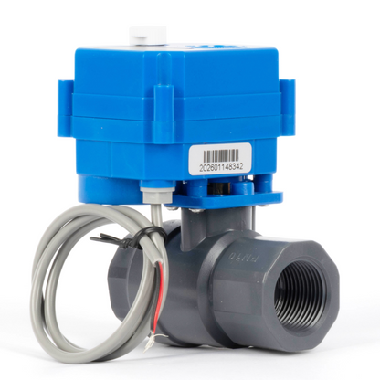 3/4" UPVC Motorized Ball Valve - 2 Wire Reverse Polarity with Manual Function, 9-36V DC