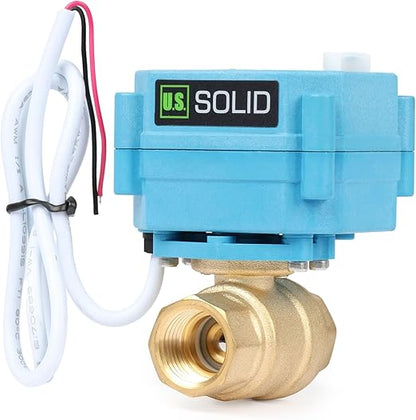 1/2" Brass Motorized Ball Valve with Waterproof Cover, 110-230V AC, Full Port, IP67, 2 Wire Auto Return, Normally Closed