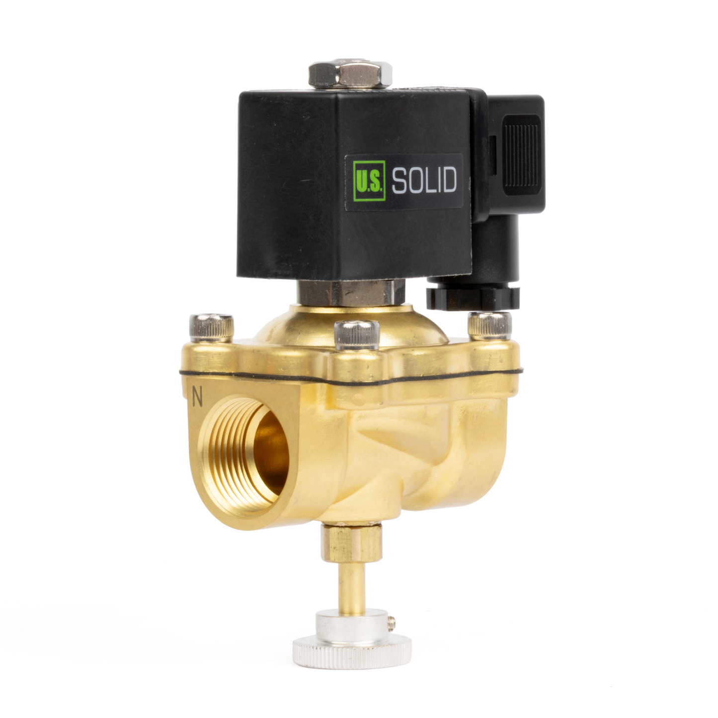 Válvula solenoide elétrica de latão de 3/4", acionamento manual, normalmente fechada, 24 V CA