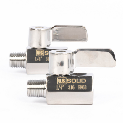 1/4" minikugleventil 304 rustfrit stål hun × han NPT gevind 2 stk.