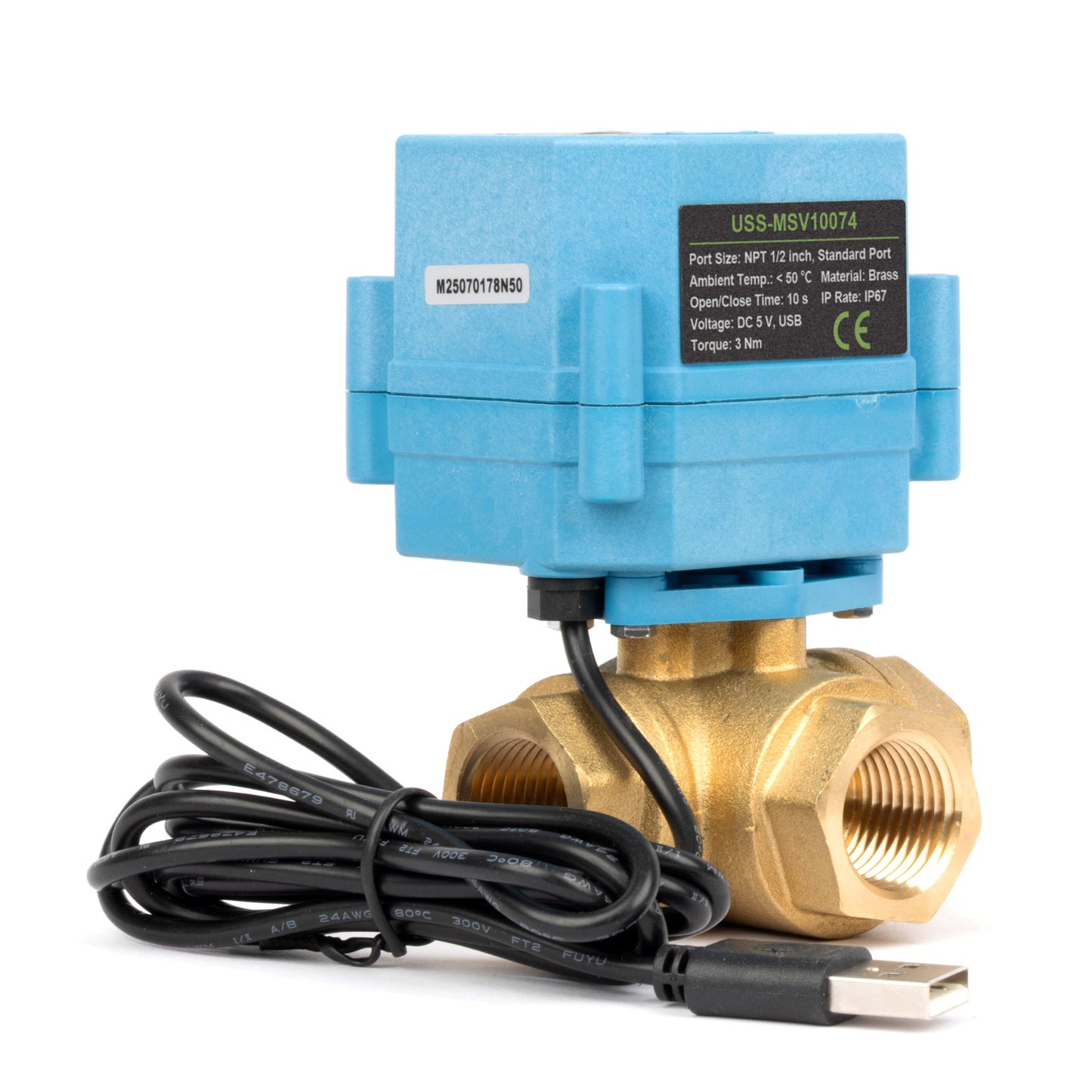 Έξυπνη σφαιρική βαλβίδα WiFi 1/2" με κινητήρα για, 3-οδη ορειχάλκινη 4-θέσης, τροφοδοσία USB, ένδειξη κατάστασης LED, παράθυρο κατεύθυνσης ροής