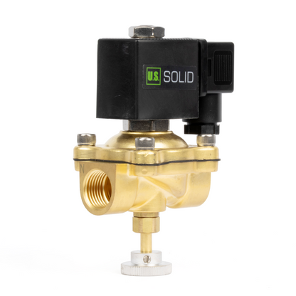 Válvula solenoide elétrica de latão de 3/4", acionamento manual, normalmente fechada, 24 V CA