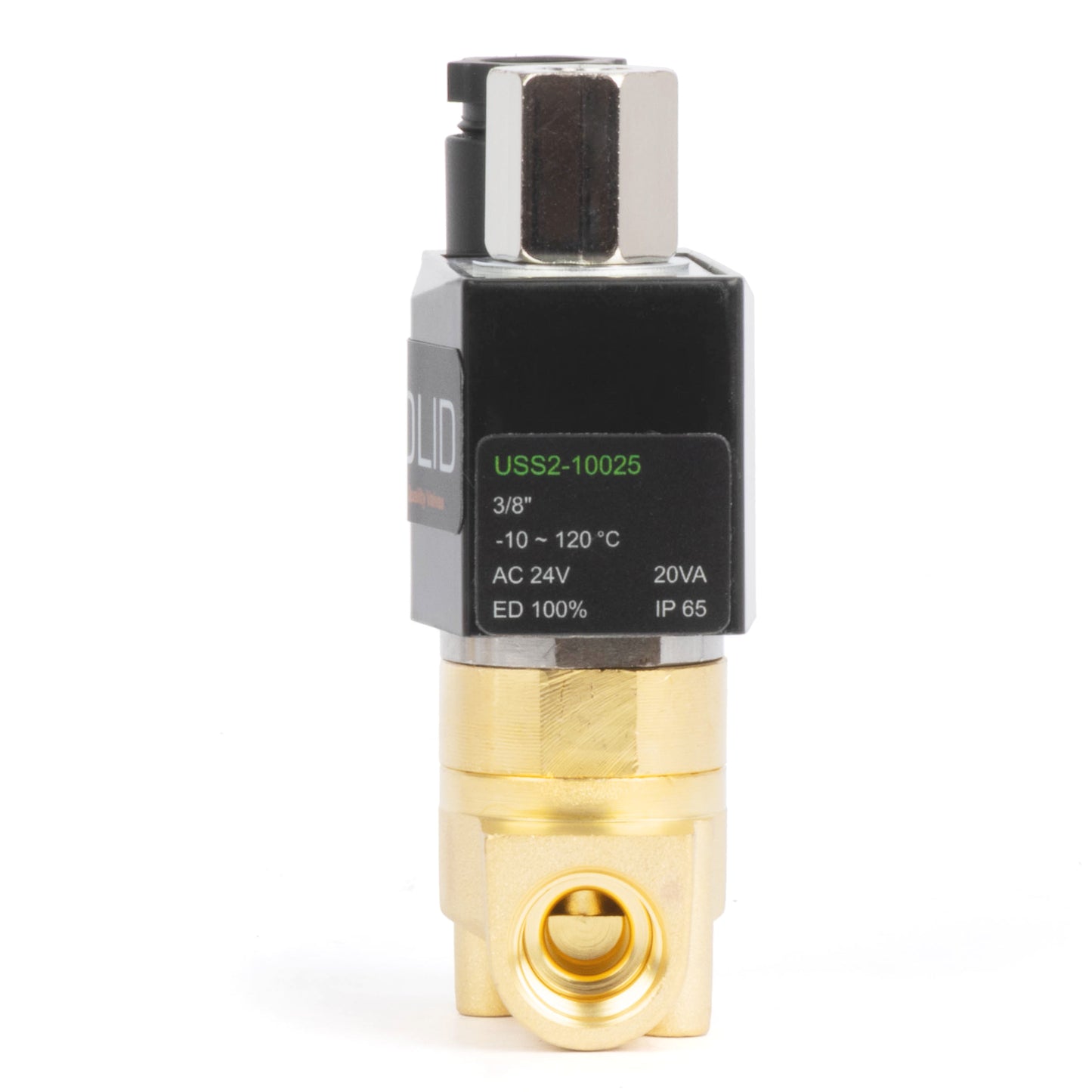 Válvula solenoide elétrica de latão de 3/8", 24 V CA, normalmente aberta, com vedação em Viton.