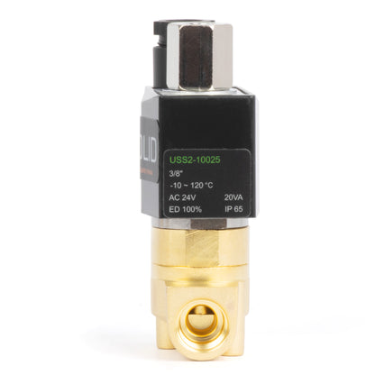 Válvula solenoide elétrica de latão de 3/8", 24 V CA, normalmente aberta, com vedação em Viton.