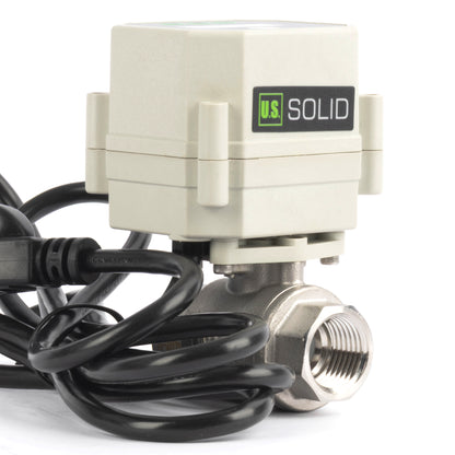 Válvula de bola motorizada de 1/2" y 2 vías con temporizador - Acero inoxidable 304. Válvula de drenaje automática con control de tiempo de 00:00 a 99:59:59, IP67, CA/CC 9–24 V.