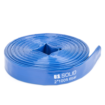 2인치 x 100피트 강화 PVC 평면 호스 - 90 PSI, 1.6mm 두께, 호스 클램프 4개 포함 (피팅 미포함)