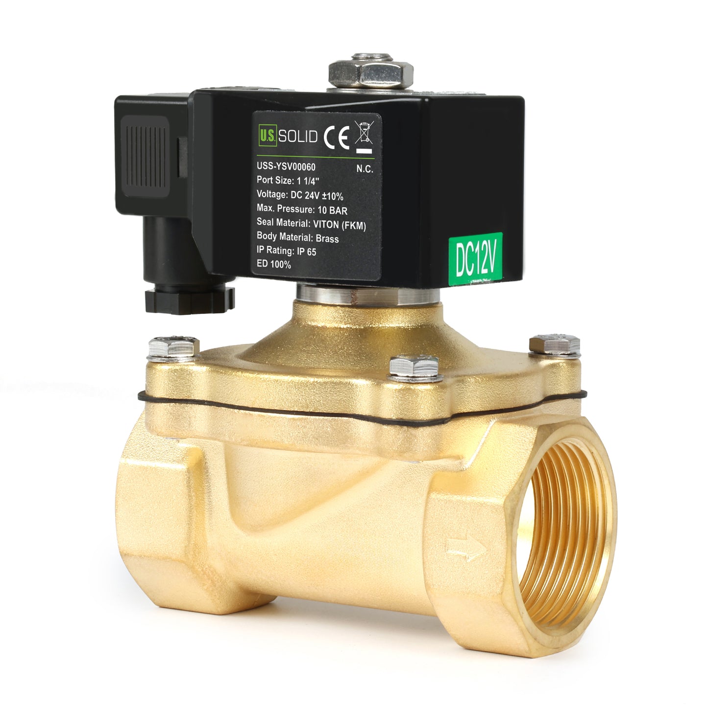 Injap Solenoid Loyang 1-1/4" - 110V/220V AC, Biasanya Tertutup, 145 PSI, VITON