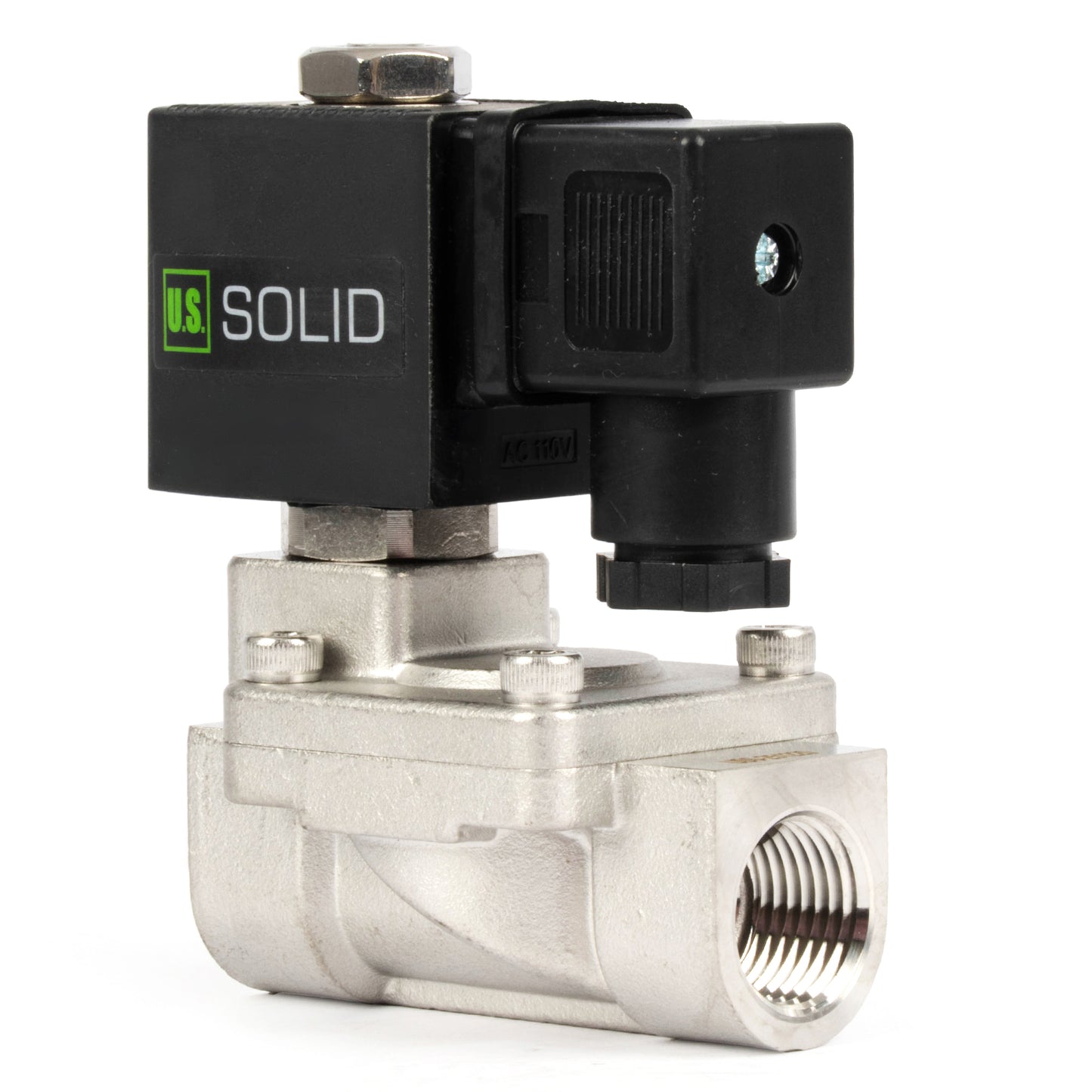 3/8인치 스테인리스 스틸 솔레노이드 밸브 - 110V/220V AC, 상시 닫힘, 4.4-232 PSI, VITON 씰