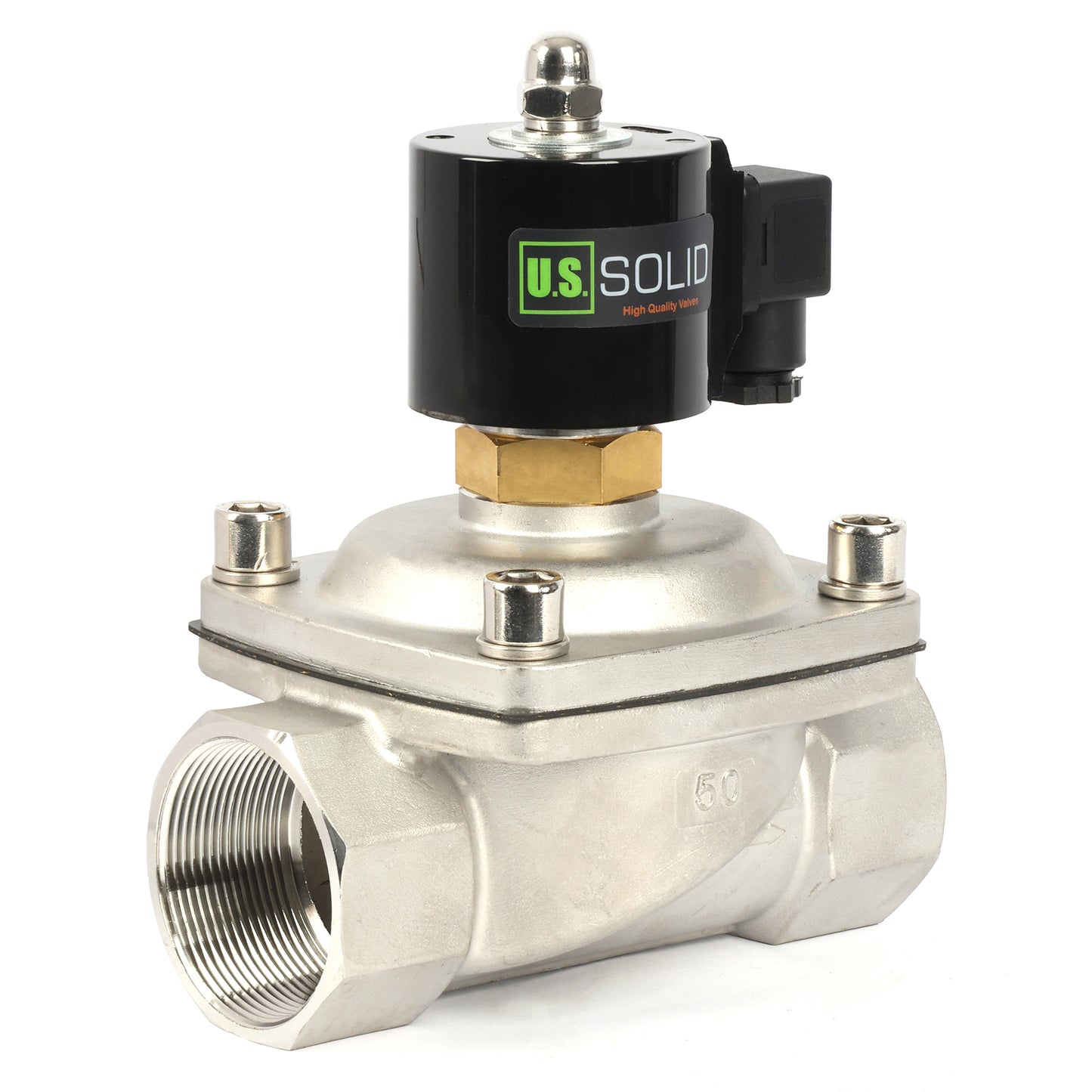 2"-Magnetventil – Elektrisches 12-V-Gleichstrom-Magnetventil aus Edelstahl, normalerweise offen, Viton-Dichtung