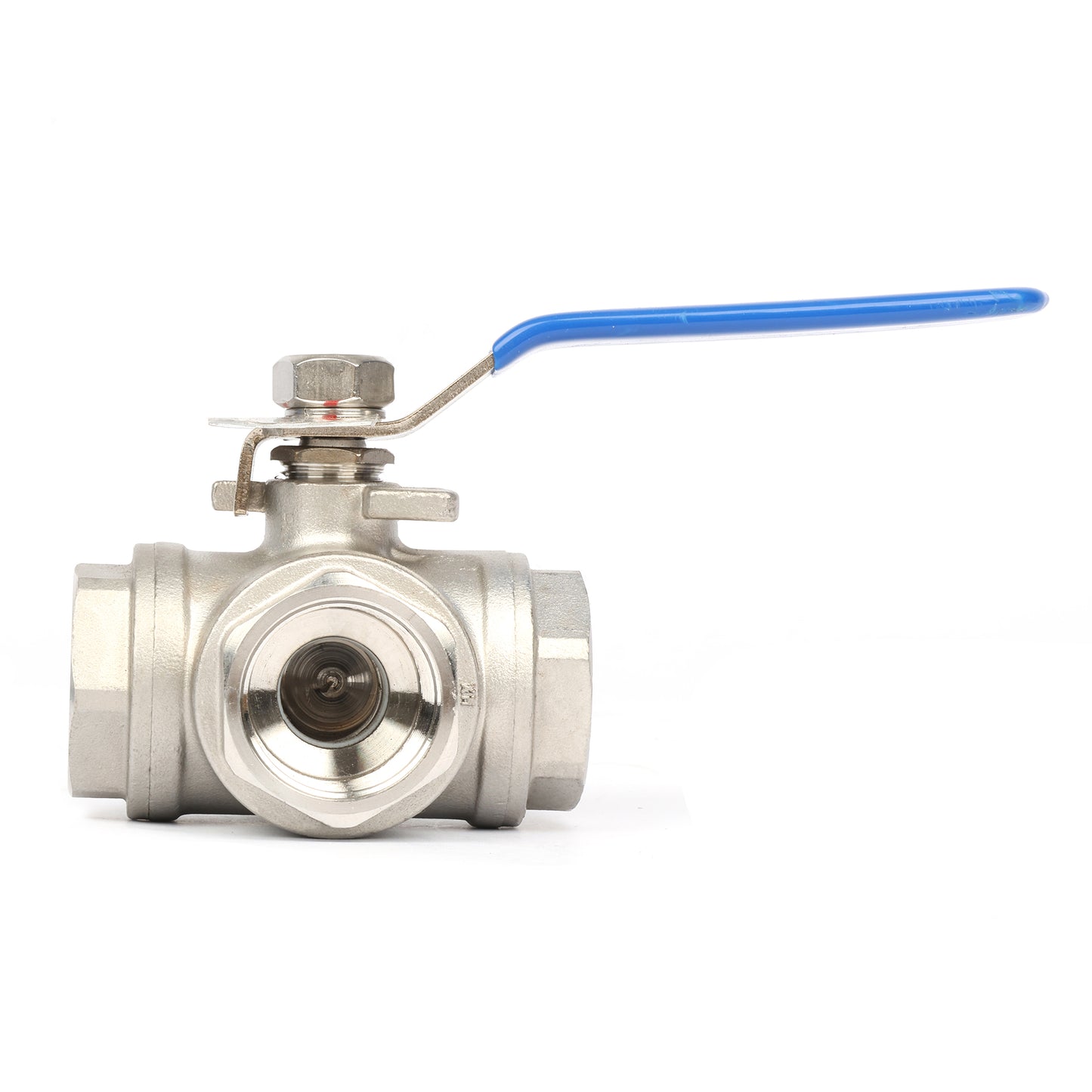 1" 3-veis kuleventil - Manuell kuleventil i 304 rustfritt stål, L monteringspute