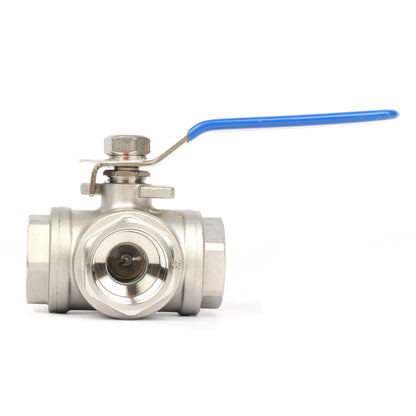 1" 3-veis kuleventil - Manuell kuleventil i 304 rustfritt stål, L monteringspute