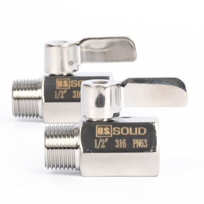 1/2" minikugleventil 304 rustfrit stål hun × han NPT gevind 2 stk.