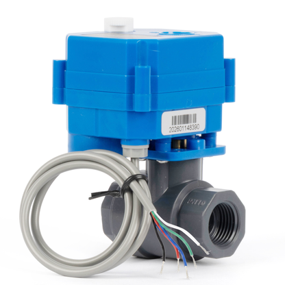 1/2" UPVC Motorized Ball Valve - 5 Wire(2 Wire Auto Return with Feedback), with Manual Function, 9-36V AC/DC, Normally Closed