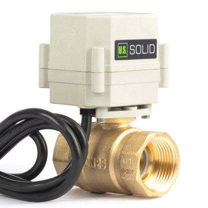 Válvula de bola motorizada de 1/2" y 2 vías con temporizador - Válvula de drenaje automática de latón con control de temporización de 00:00 a 99:59:59, IP67, CA/CC 9–24 V