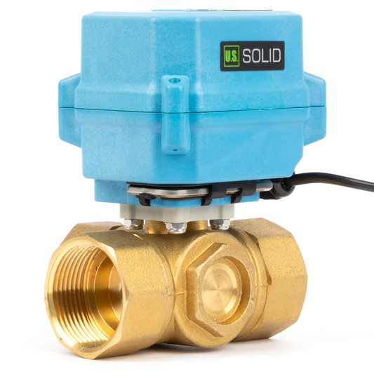 Katup Bola Bermotor Kuningan 3 Arah 1", Pengembalian Otomatis, AC110-230V, Tipe T, Port Standar dengan Fungsi Manual, IP67