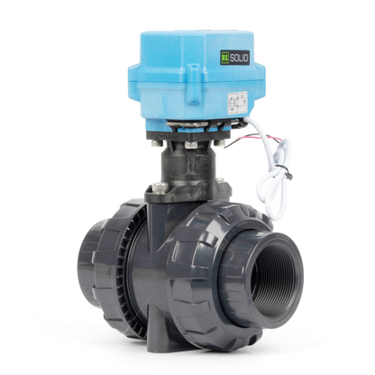 2" UPVC Motorized Ball Valve, Full Port, 9–24V AC/DC, 2-Wire Auto Return, IP67, Normally Closed with Manual Reset