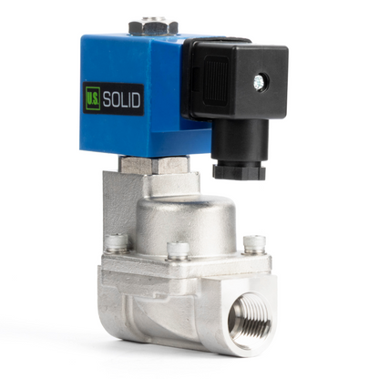 1/2" High Pressure Solenoid Valve - 0-50 bar Stainless Steel, 12V DC High-Pressure High-Temperature Solenoid Valve, 248°F, Viton Seal, Normally Closed