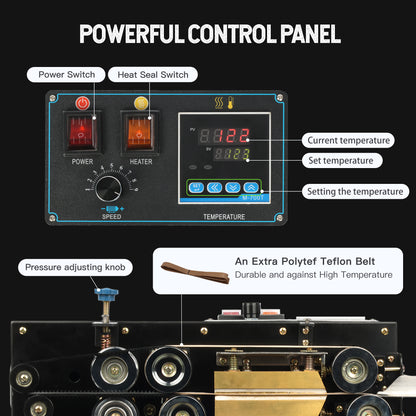 U.S. SOLID Continuous Bag Band Sealer Sealing Machine, Automatic Horizontal Band Sealer with Digital Temperature Control