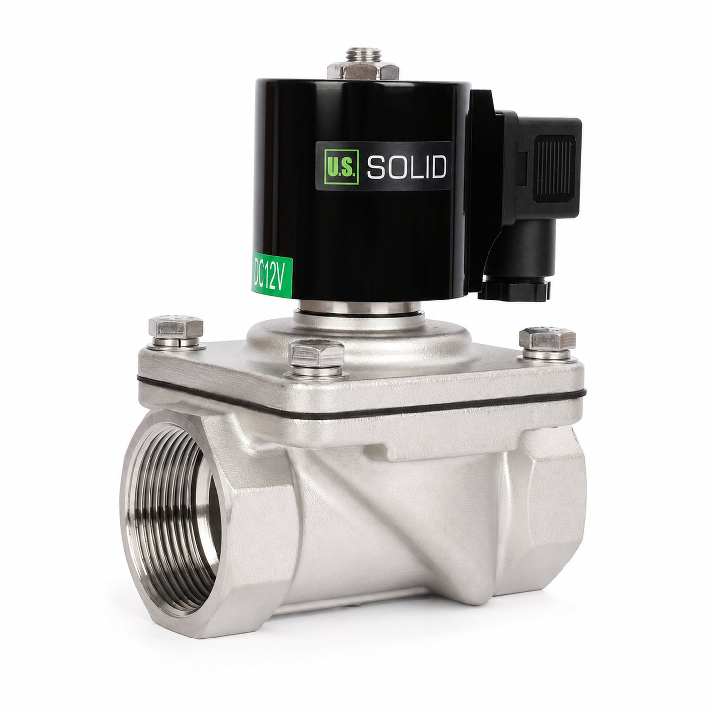 Électrovanne 1-1/2" - Acier inoxydable 12 V CC normalement fermée avec joint Viton, type boîte de jonction