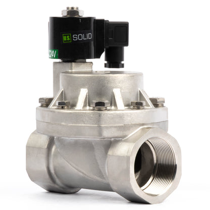 Électrovanne haute température - 50 mm (2") en acier inoxydable, 50 bar (725 PSI), 24 V CC, 150 °C (302 °F), normalement fermée, joint VITON