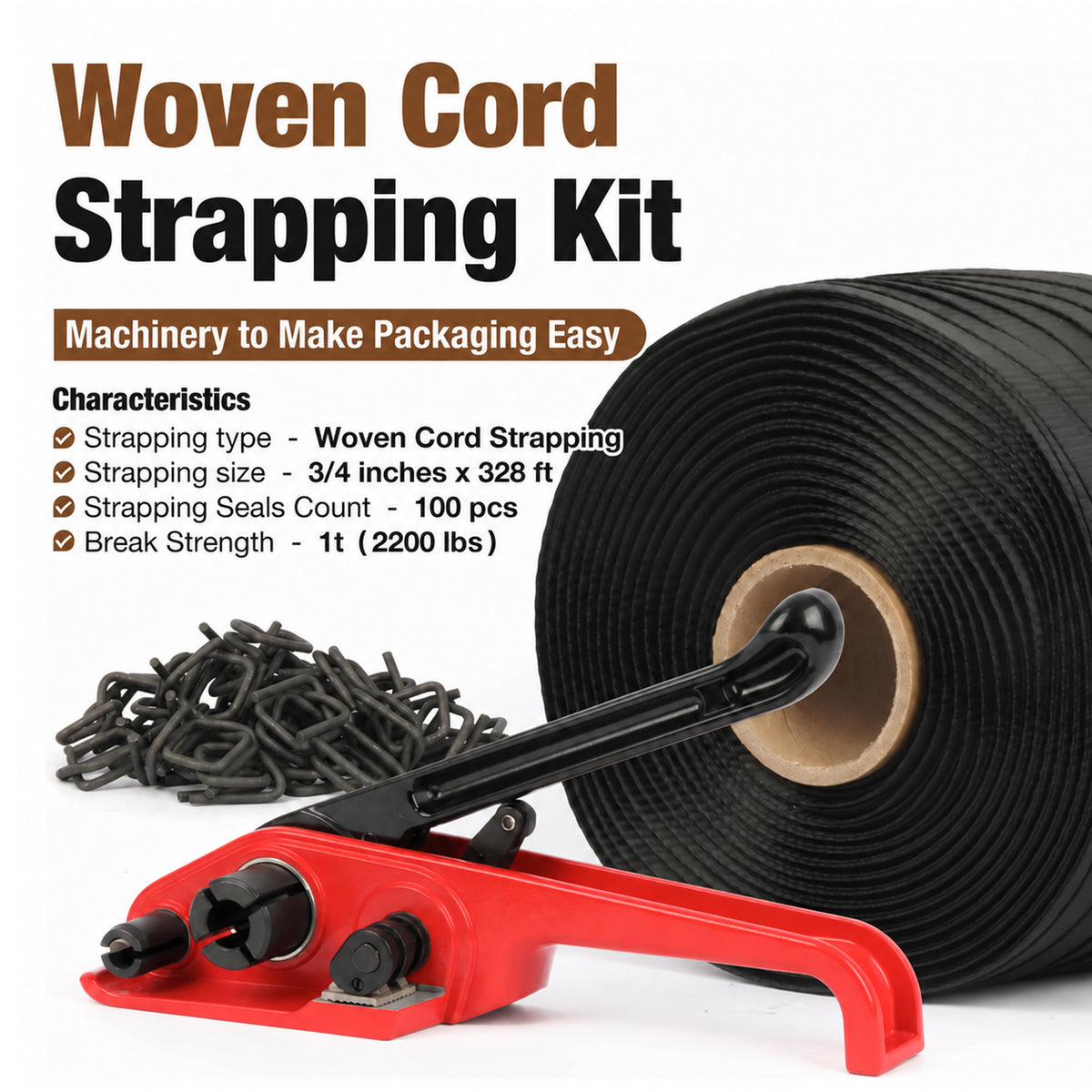 Kit de flejado con cordón tejido de 3/4", kit de tensor para herramientas de embalaje de palets