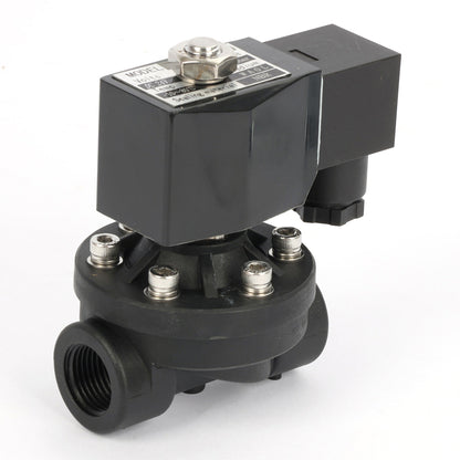 1/2" Plastic PA66 Solenoid Valve 24V DC, 0-6 Bar, Normally Open, NBR Seal for Water, Air