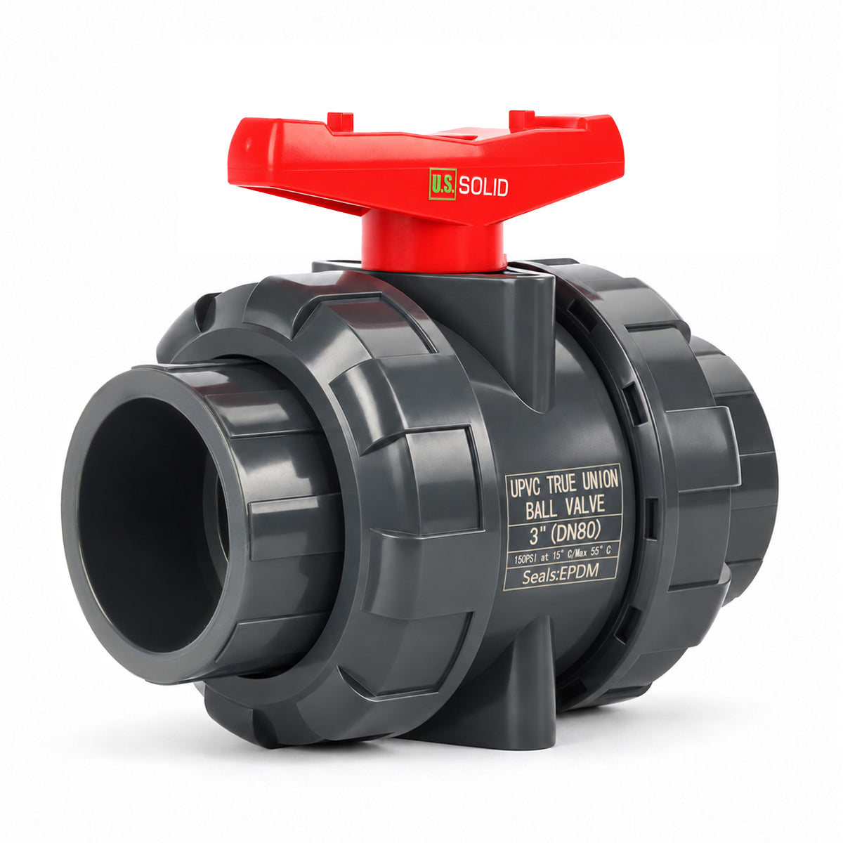 3"-PVC-Kugelhahn mit echter Verschraubung, voller Durchgang, Steckmuffe, kompatibel mit Schedule 40 und 80, 150 psi, PTFE-Dichtung, EPDM-O-Ring
