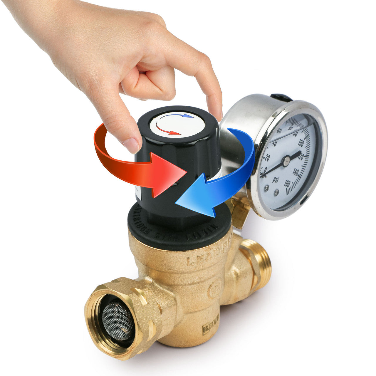 U.S. Solid Water Regulator Valve- 3/4" NH Brass Thread RV Pressure Regulator with Pressure Gauge and Water Filter