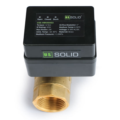 1" Motorized Ball Valve - Brass Electric Ball Valve with 3 Indicator Lights - 2 Wire Auto Return, Normally Open, 9-36V AC/DC by U.S. Solid