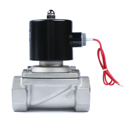 Válvula solenoide de 1-1/2" - Válvula solenoide eléctrica de acero inoxidable de 12 V CC, normalmente cerrada, sello de Viton