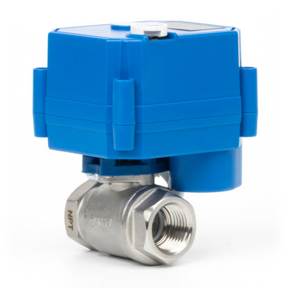 1/2" Motorized Ball Valve with Manual Function - 2 Wire Auto Return, Stainless Steel, 85-265V AC, Full Port, Normally Open