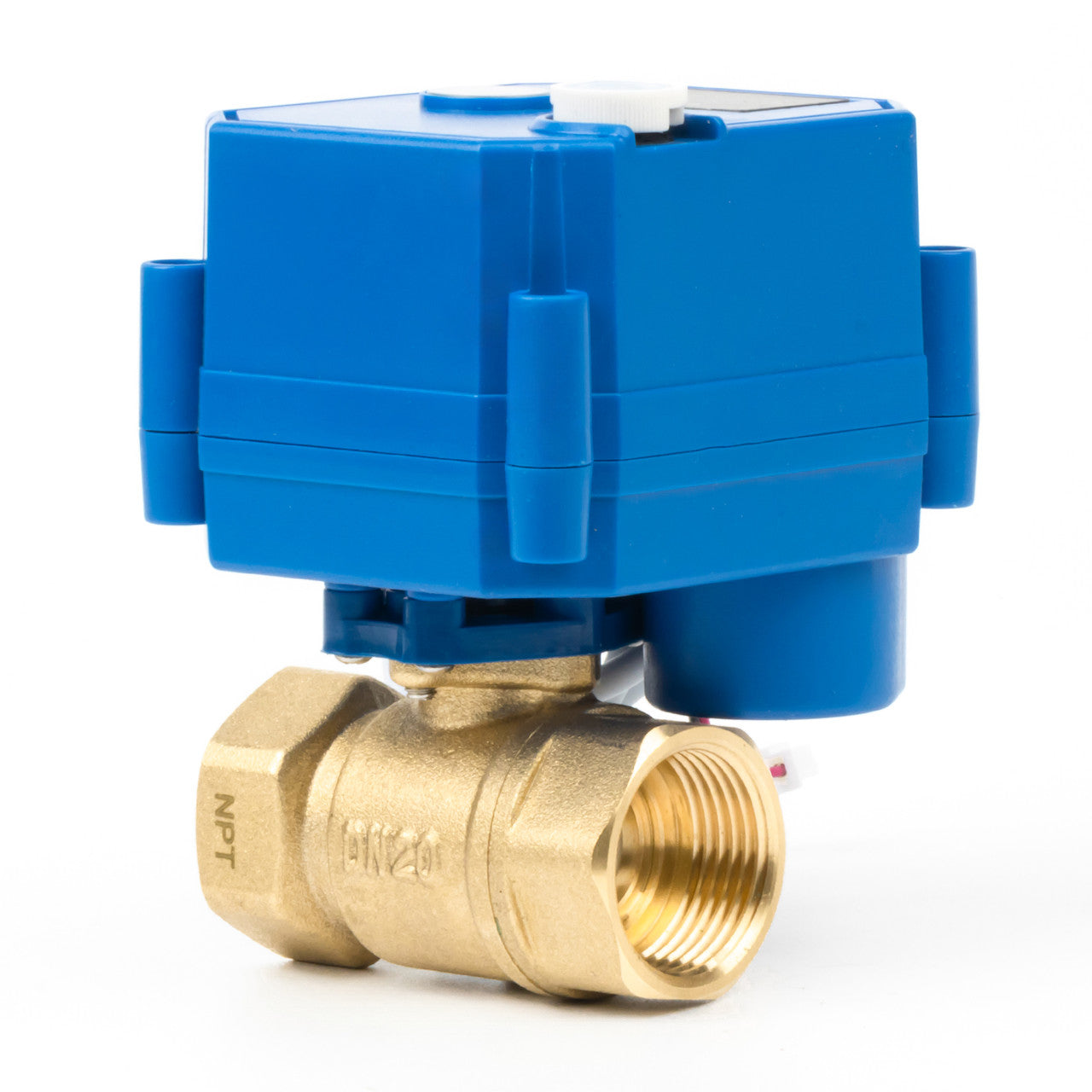 3/4" Motorized Ball Valve with Manual Function - 2 Wire Auto Return, Brass, 85-265V AC, Standard Port, Normally Closed