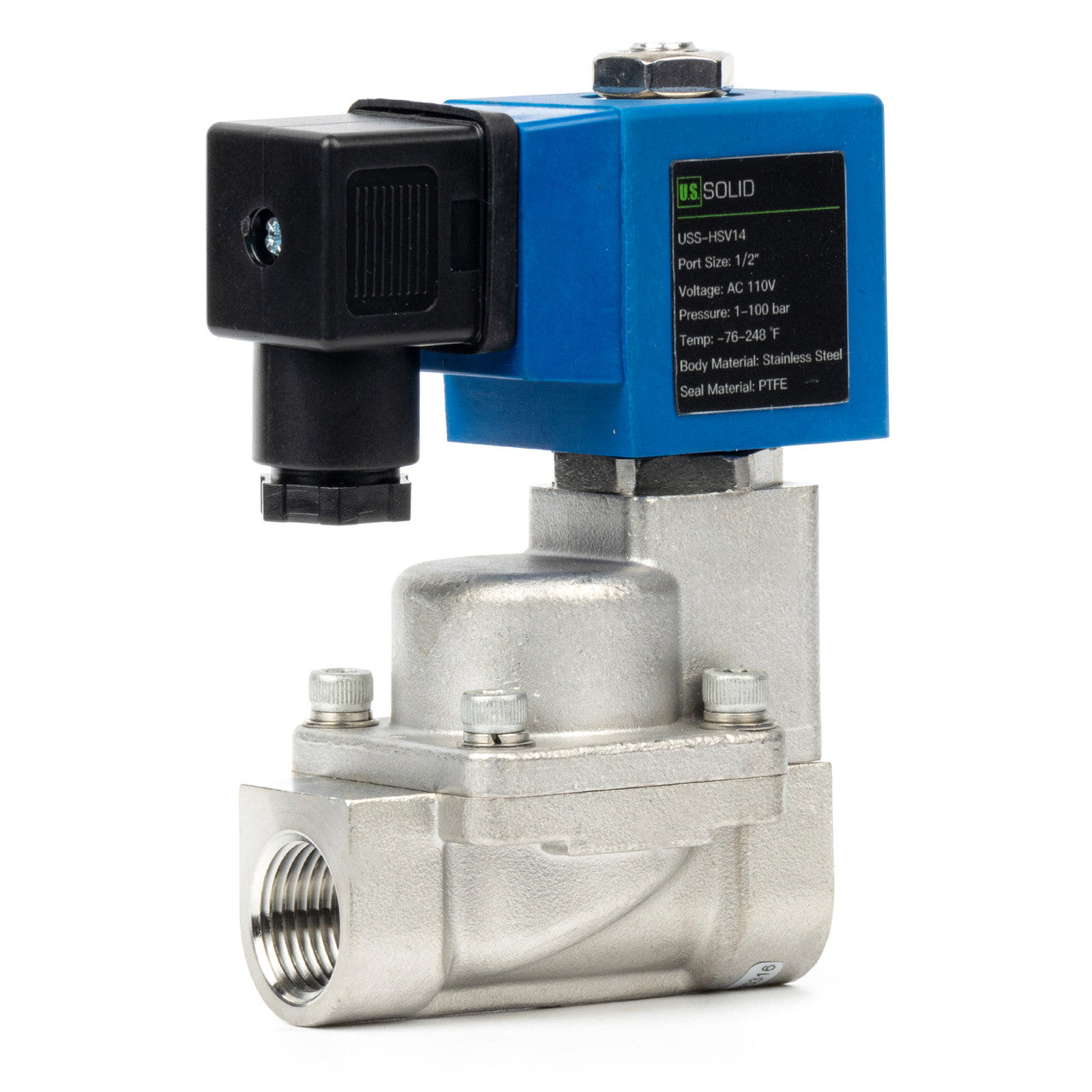 High Pressure Solenoid Valve - 1/2" Stainless Steel 100 bar, 110V AC High-Pressure High-Temperature Resistance Solenoid Valve, 248℉