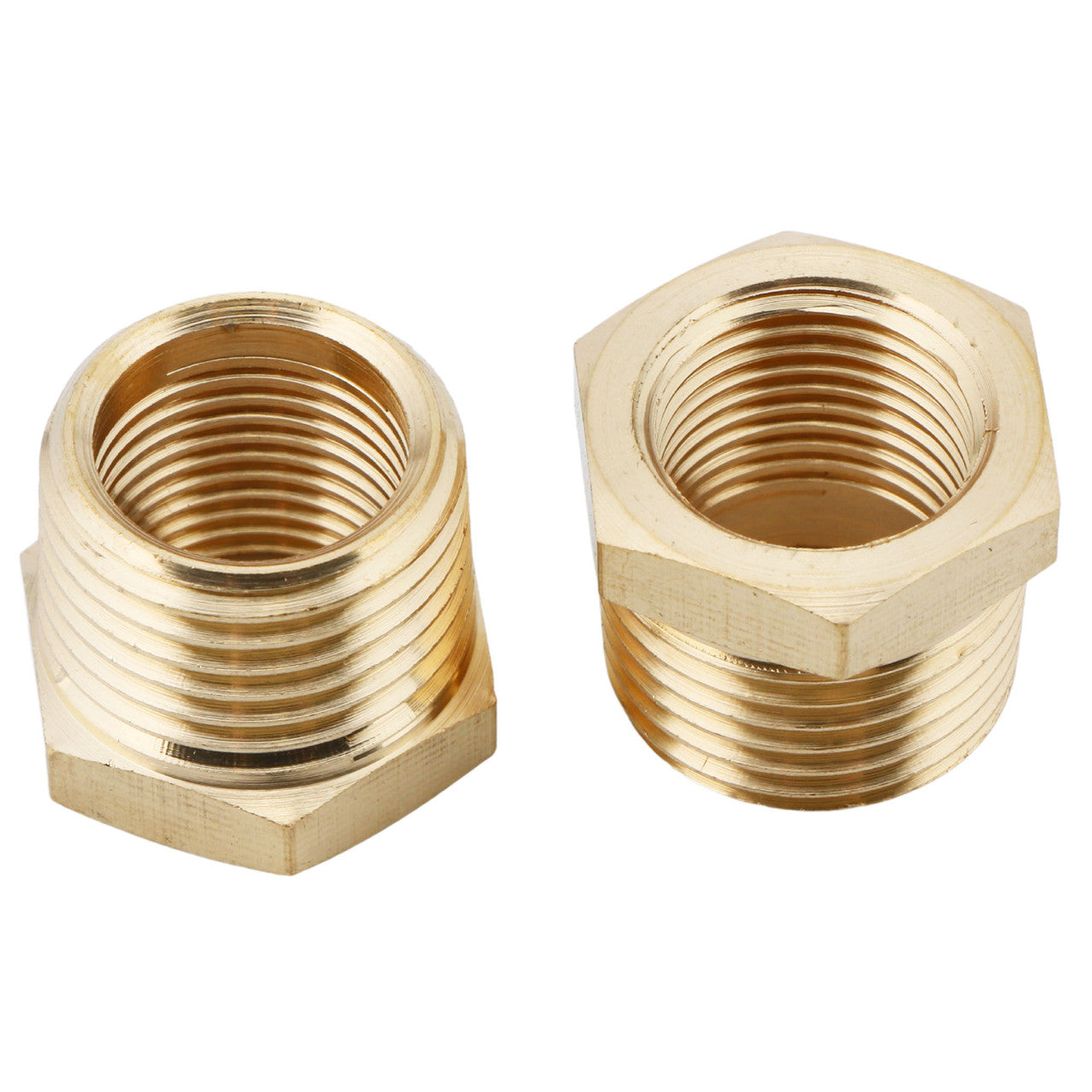 Reductor de latón macizo de EE. UU., 2 piezas, casquillo hexagonal, accesorio roscado para tubería de latón, adaptador macho NPT de 1/2" x hembra NPT de 1/4"