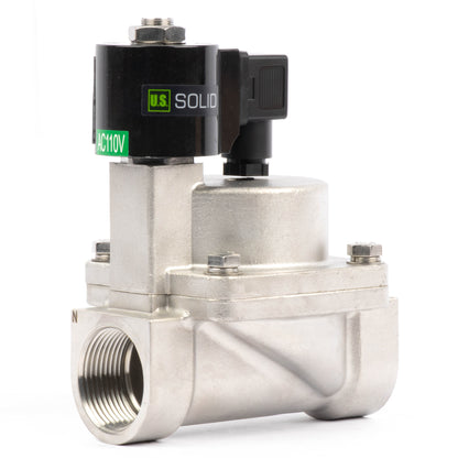 Högtemperaturmagnetventil - 1-1/4" rostfritt stål, 725 PSI, 110V/220V AC, 302°F (150°C), normalt stängd, VITON-tätning