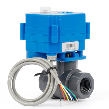 1/2" UPVC Motorized Ball Valve - 6-Wire (3 Wire Dual Control with Signal Feedback), with Manual Function, 9-36V DC